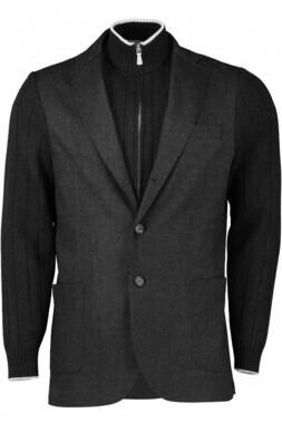 NEW ELEVENTY men's wool knit sleeve inner zip blazer in gray/sand